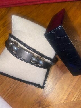 Black Leather Multi-Strand Bracelet with Silver Accents